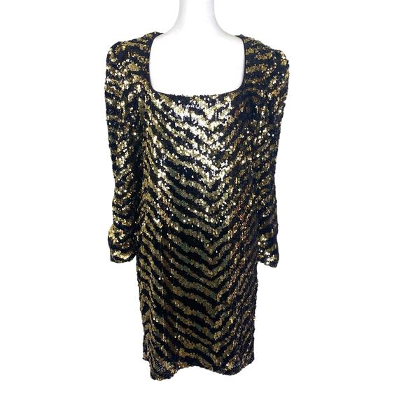 Betsy Johnson Tigress Sequin Cocktail Mini Dress Gold Black Party Holiday Sz M - Picture 11 of 13